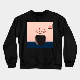 Red flower plant with pot and frame illustration. Crewneck Sweatshirt